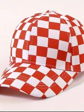 NWT Cherry Red And White Checkered Baseball Trucker Hat